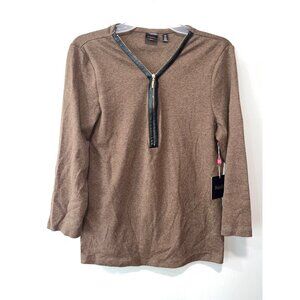 Rafaella Womens Brown‎ Long Sleeve Top With Zipper Detail - Size L